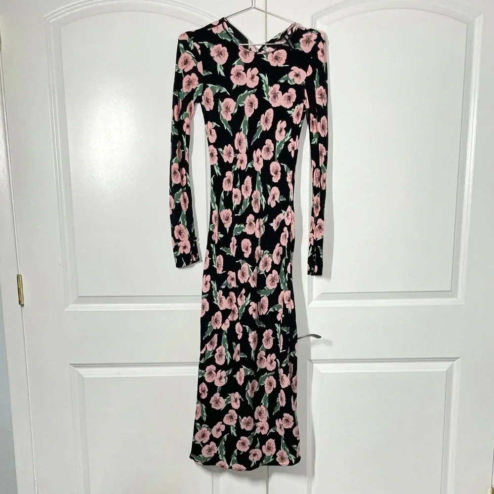 Zara Floral Long Sleeves Bias Cut Dress size S - Picture 2 of 9